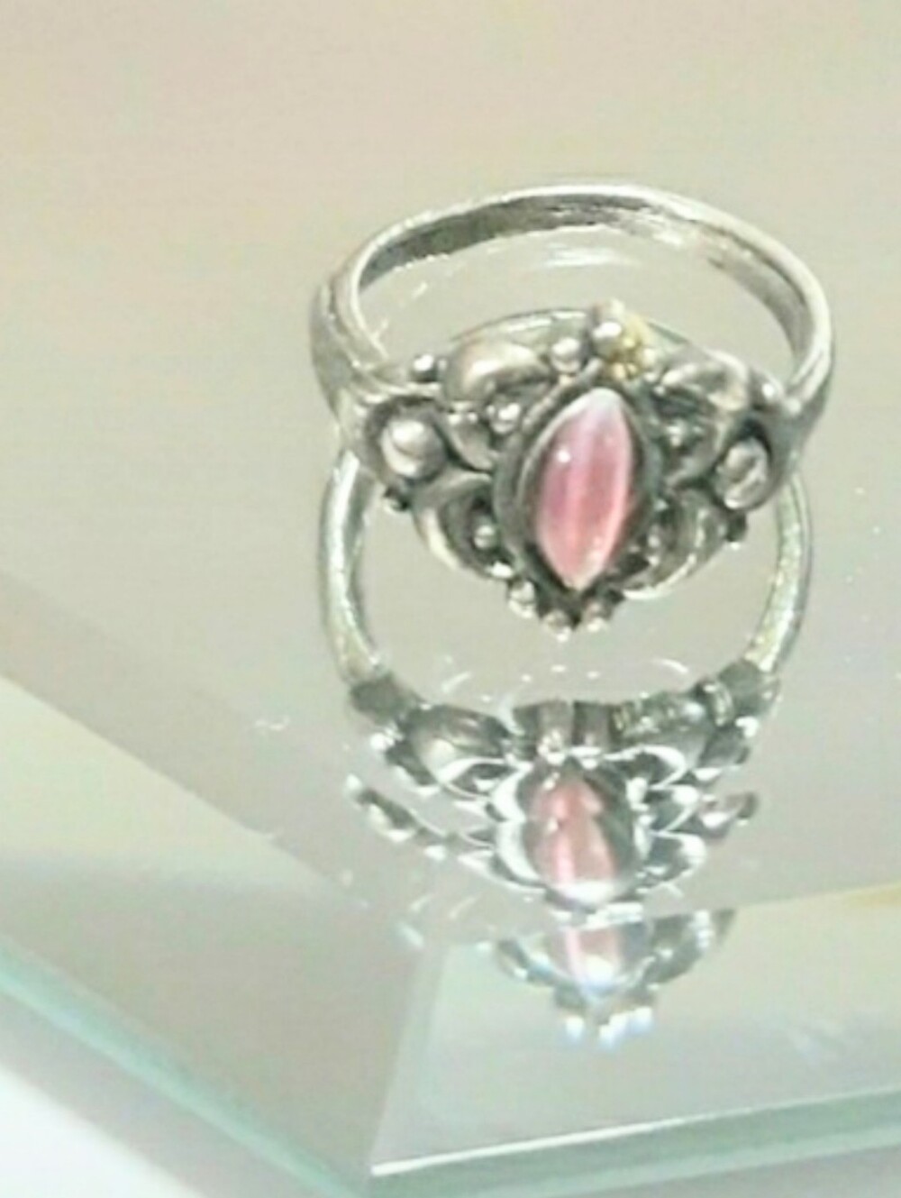 Vintage Silver Tone Marquise Purple Stone Filigree Ring Size 5
